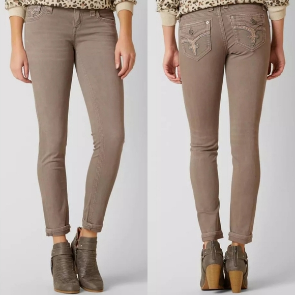 Rock Revival Buckle "Letty" Midrise Ankle Skinny Jeans Tan Beige Women's Size 26 - Picture 1 of 16